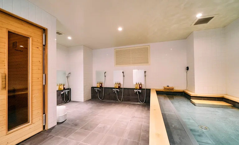 Traditional Japanese bath at Hotel Plus Hostel Tokyo Asakusa accommodation