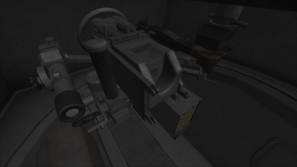 German 234/2 Puma Gunner (Position 2): N-key (free-look) of the gunner scope, elevation gear, & 5-cm gun. Note the Commander/Loader periscope in the background.