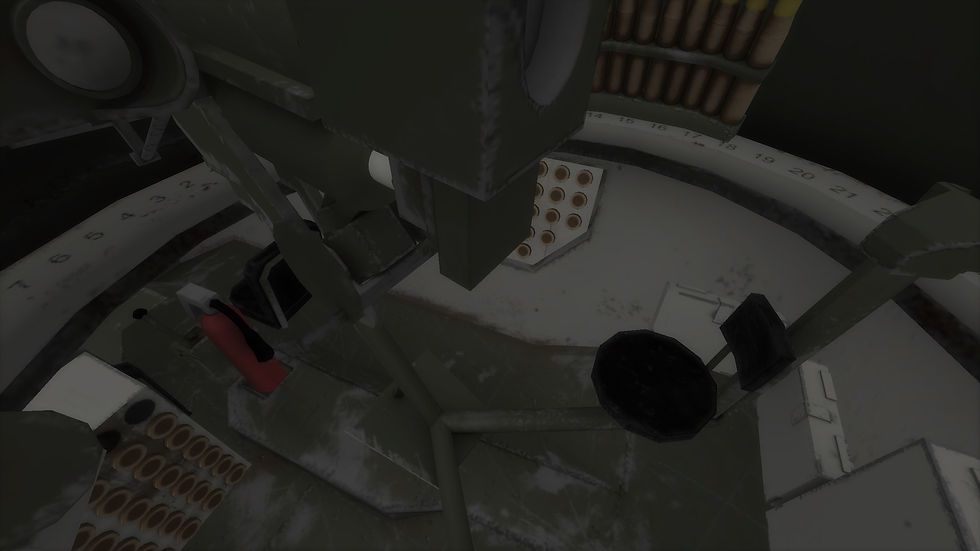M8 Gunner position: free look (N key) showing forward and side ammo racks and right-hand co-driver's position.