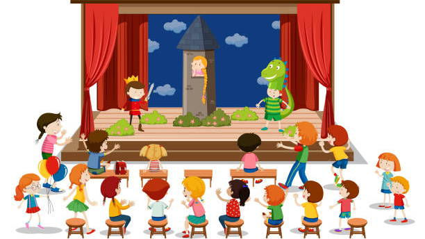 Cartoon image of kids performing a play