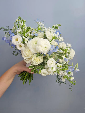 Blue and white bridal bouquet
