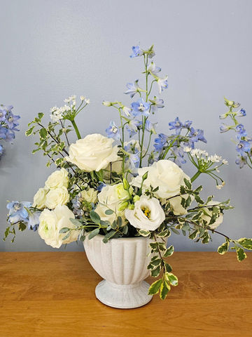 Blue and white centerpiece