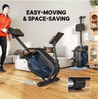 Thumbnail: PINGGO Water Rowing Machine with Wheels, Vertical Storage, Adjustable Resistance