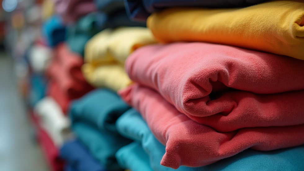 Close-up view of folded colorful garments ready for shipment
