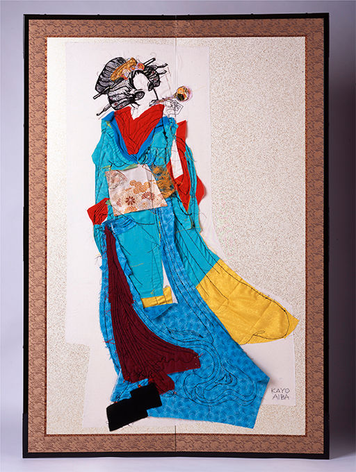 Contemporary embroidered figure painting by aibaKayo-[Geisha in Tokyo]:アイバカヨによる現代刺繍の人物画「芸者」