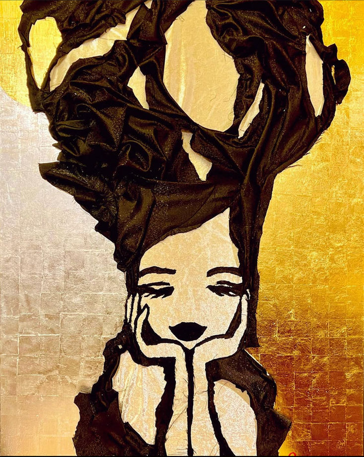 Contemporary Japanese Embroidery & Fiber Art  figure painting by Kayo Aiba -[Woman]:アイバカヨによる現代刺繍の人物画「母神仏」