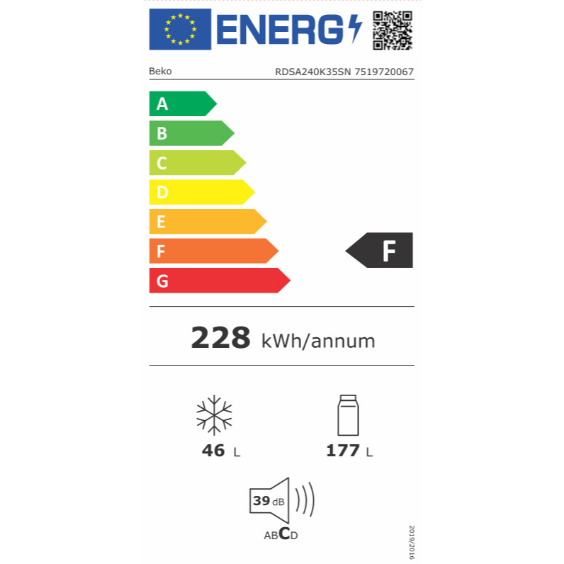Thumbnail: Beko Fridge/F Combi White  H 146.5cm x W 54cm - RDSA240K45WN