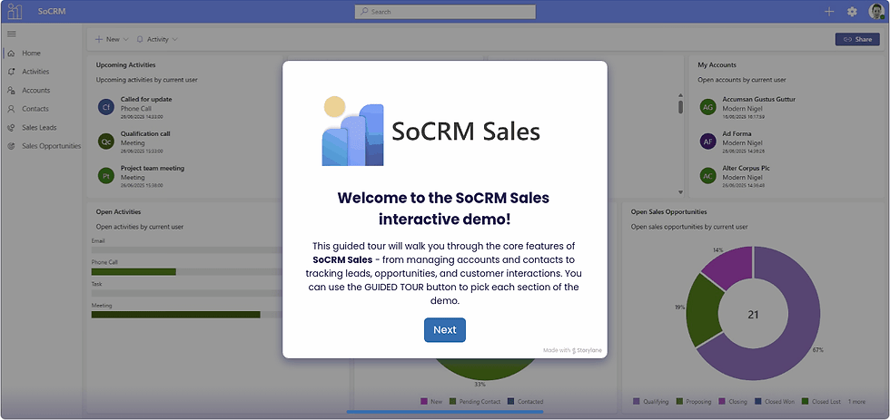 GIF showing an excerpt from a SoCRM demo