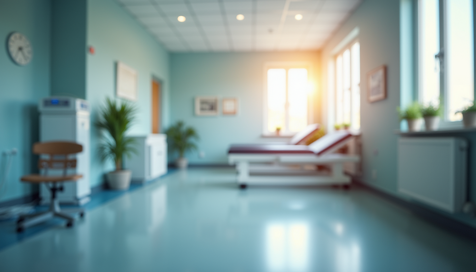 Eye-level view of a rehabilitation center's therapy room with modern equipment