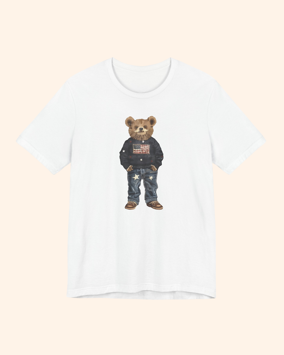 Thumbnail: Patriotic Teddy Bear Graphic Tee - American Flag Sweater Design