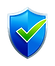 a blue shield with a green checkmark, symbolizing approval, structure