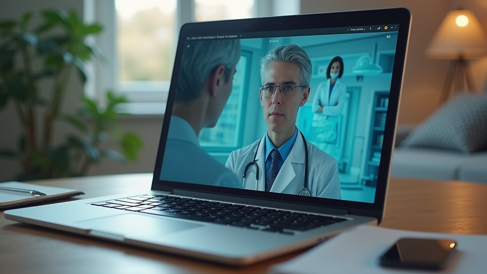 Close-up view of a laptop screen showing a virtual health consultation