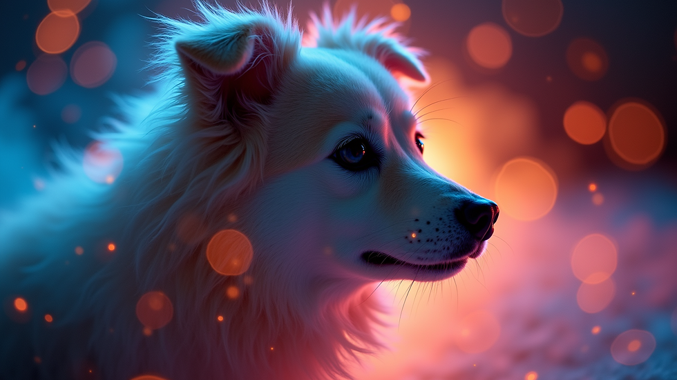 Close-up view of a pet aura photograph showing colorful energy fields