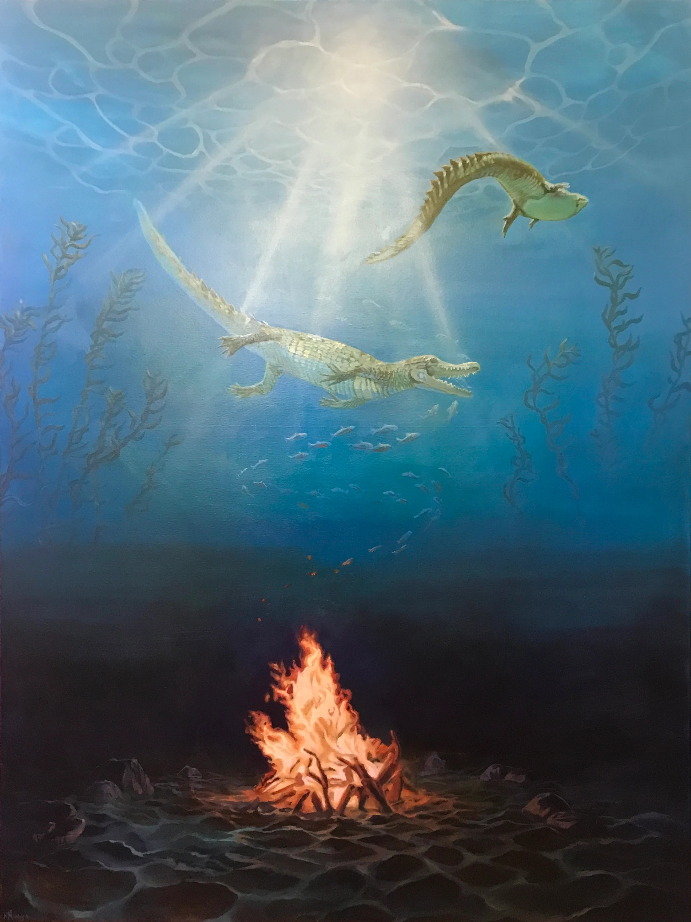 As above so below - oil painting on canvas, heidi monsant, crocodile painting, large statement artwork