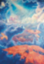 Revival - phoenix art print, cloudscape painting, aerial art, fantasy art, uplifting art, whimsical decor, magical art