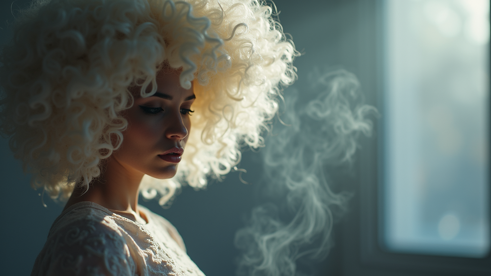 Close-up view of a steaming synthetic wig