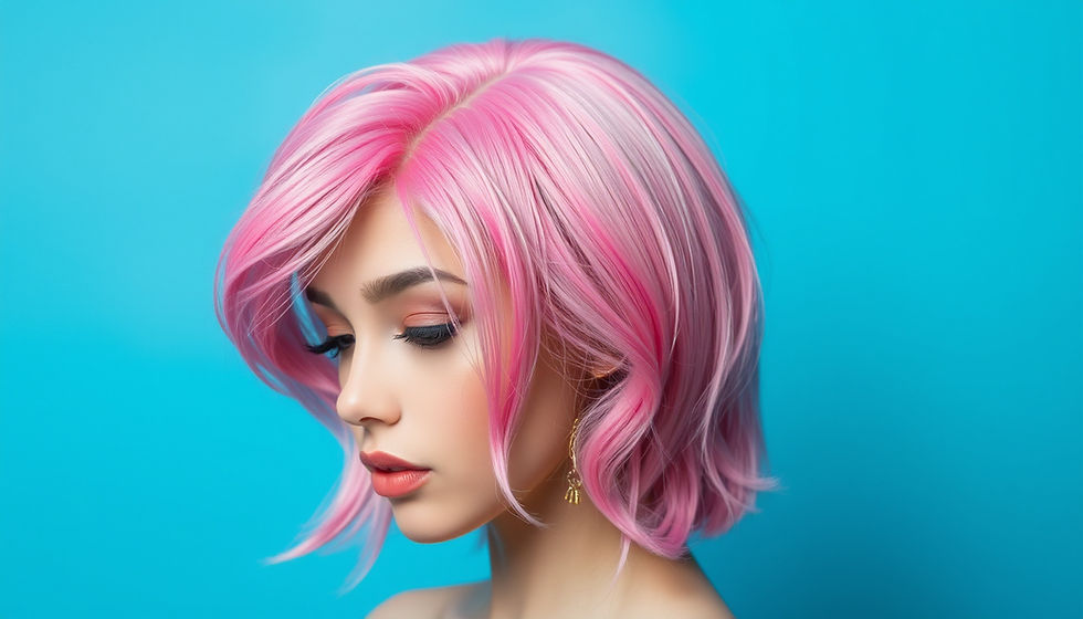 Eye-level view of a synthetic wig being brushed