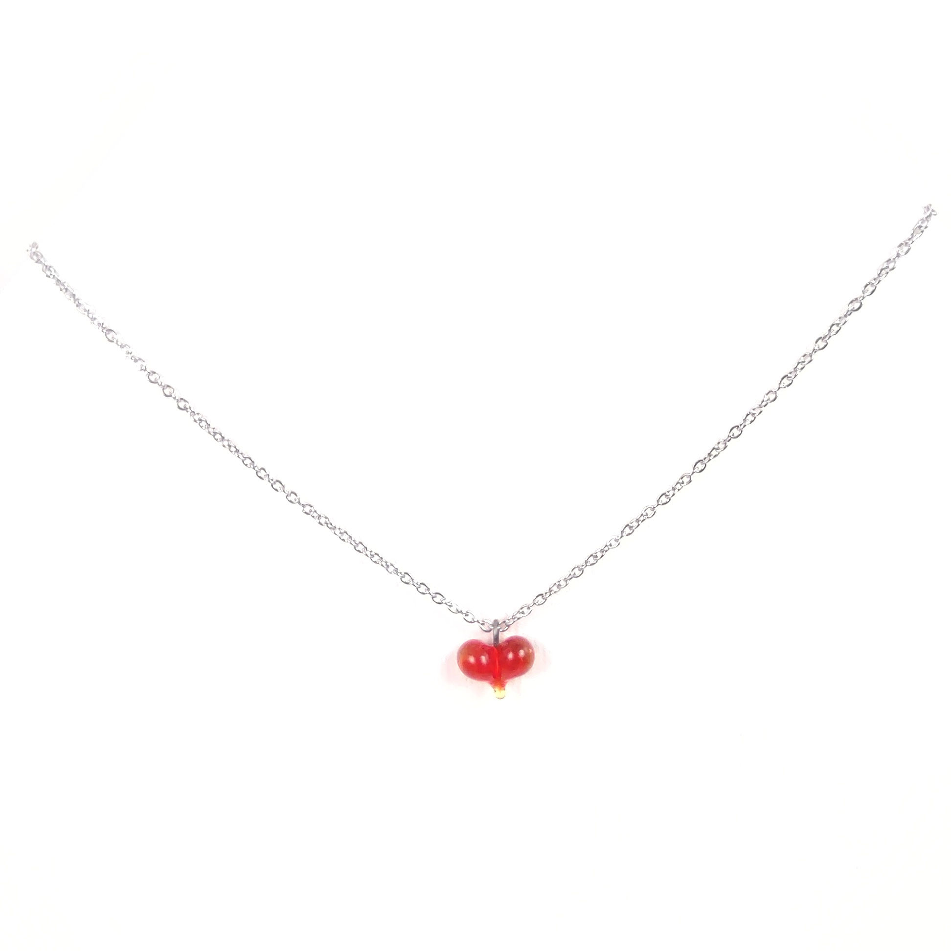 Clear red tiny heart sterling silver necklace