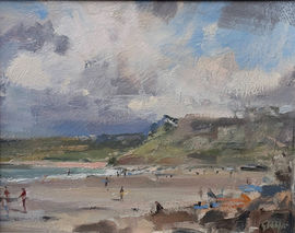 oil painting of sennen cove in cornwall by graham webber beach