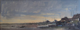 painting in oil by graham webber roi of sunrise at burnham overy staithe north norfolk