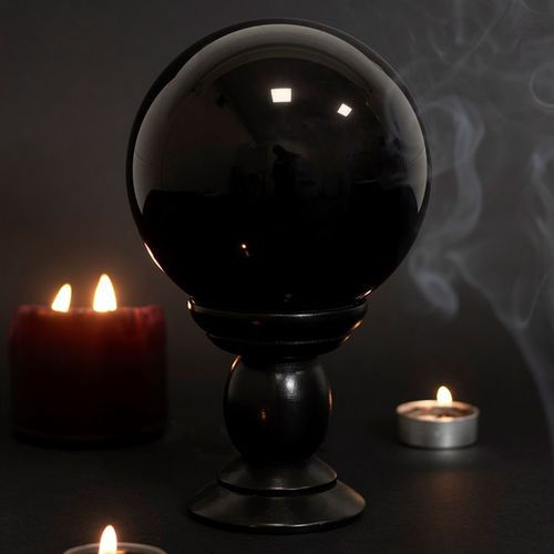 LARGE BLACK CRYSTAL BALL WITH STAND