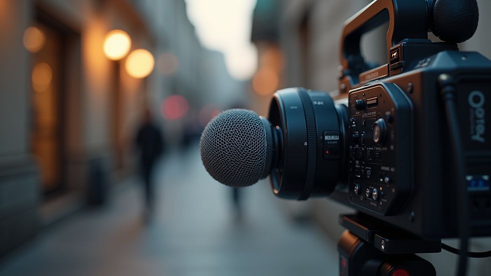 eye-level view of streaming setup with microphone and camera