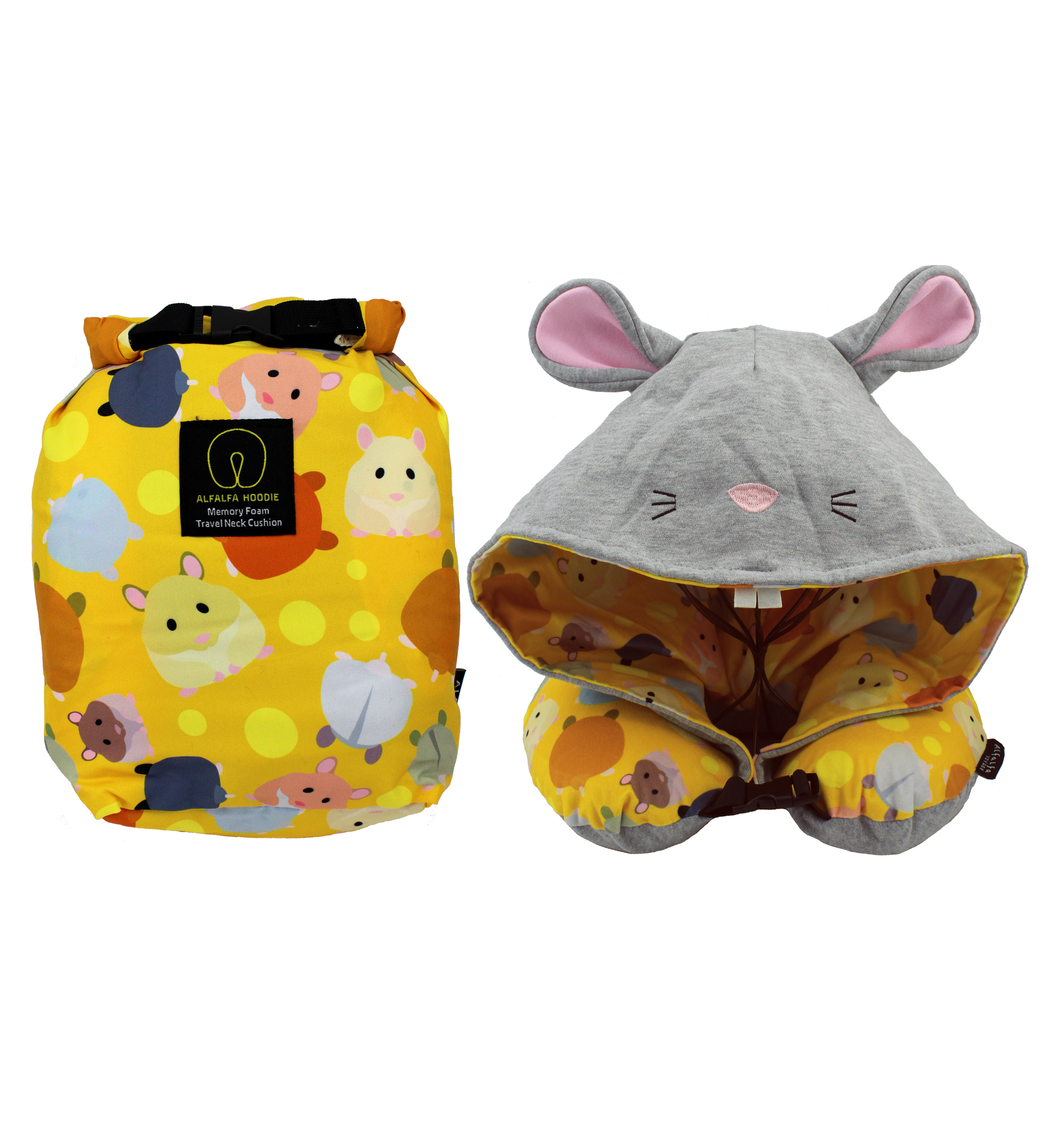 Yellow Hamster Memory Foam Hoodie Neck Cushion(with storage bag)