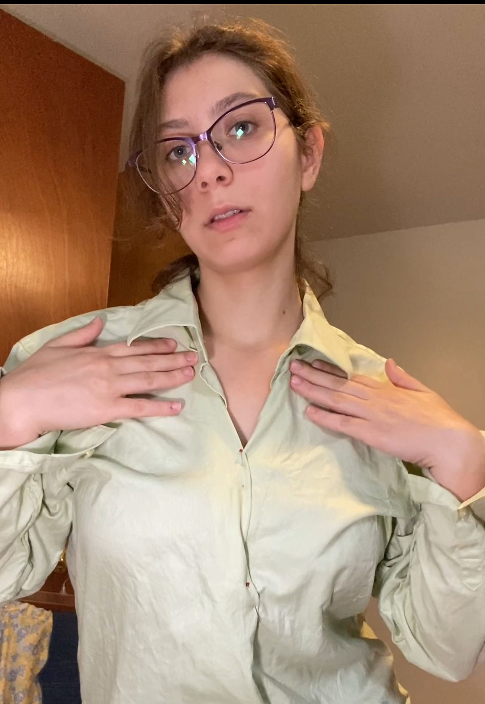 Popped collar look for peasant top