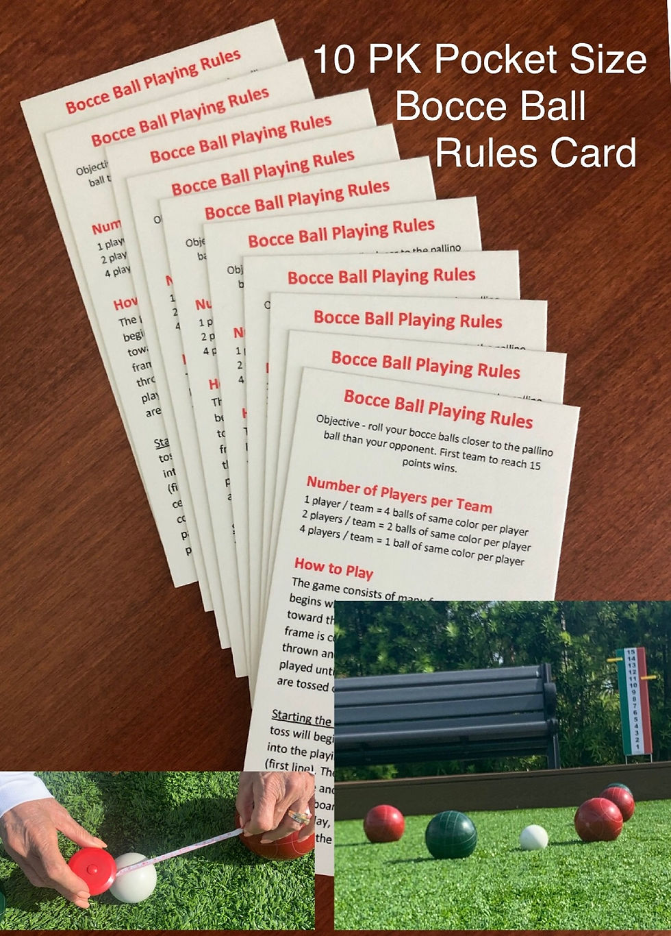 10pck Bocce Rules Pocket-size Card. Order ships within 2-3 days - FREE SHPNG