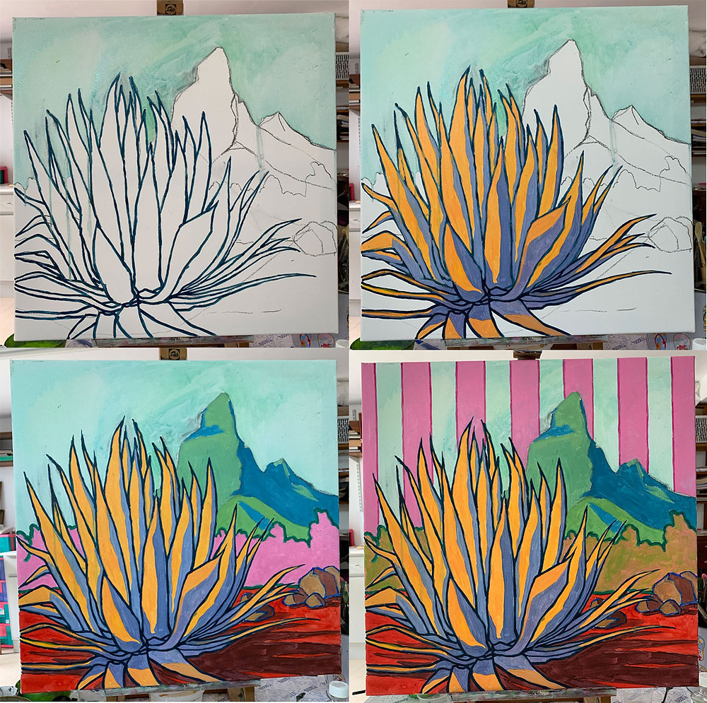 Creation of a Zafer style painting about Aloe plant by artist Pascal Lagesse