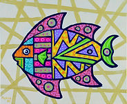 Vibrant geometric fish painting in the signature Zafer style by Mauritian artist Pascal Lagesse. This bold acrylic artwork transforms a tropical fish into a mosaic of triangles, squares, spirals, and dots in electric green, pink, orange, and turquoise, set against a deep blue patterned sea. Influenced by Van Gogh's energy and Aboriginal dot painting, it celebrates the colour and life of the Indian Ocean. Original contemporary fine art from Mauritius, perfect for collectors of joyful, decorative work.
Keywords: Zafer style, Pascal Lagesse, Mauritian art, geometric fish painting, tropical fish art, colourful acrylic painting, Indian Ocean art, contemporary African art, dot painting, decorative wall art, original fine art, vibrant fish artwork, collectable painting, island art, modern folk art.