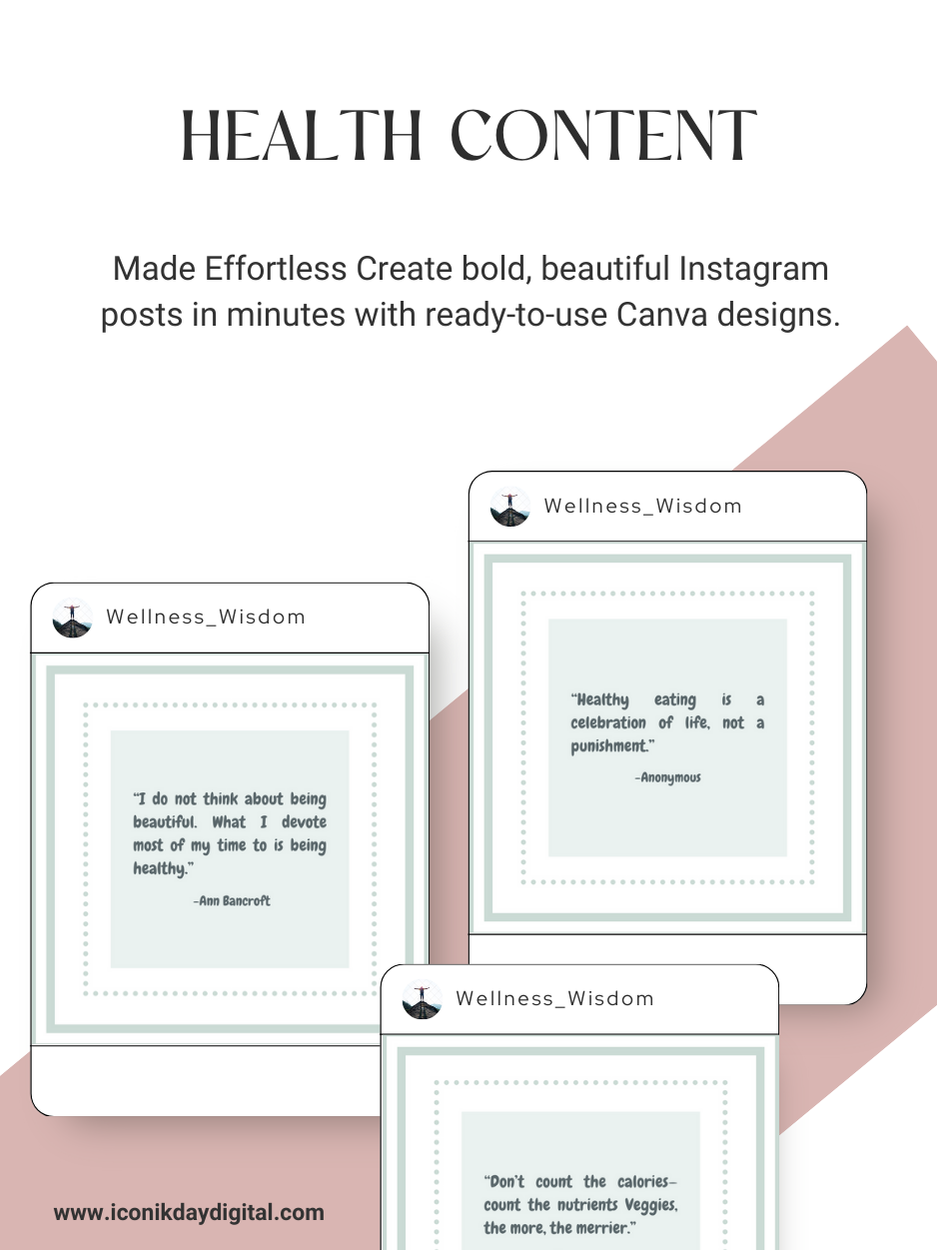 Thumbnail: (PK1) 48 Health Instagram Quotes –  Editable Canva Templates | Ready-to-Use