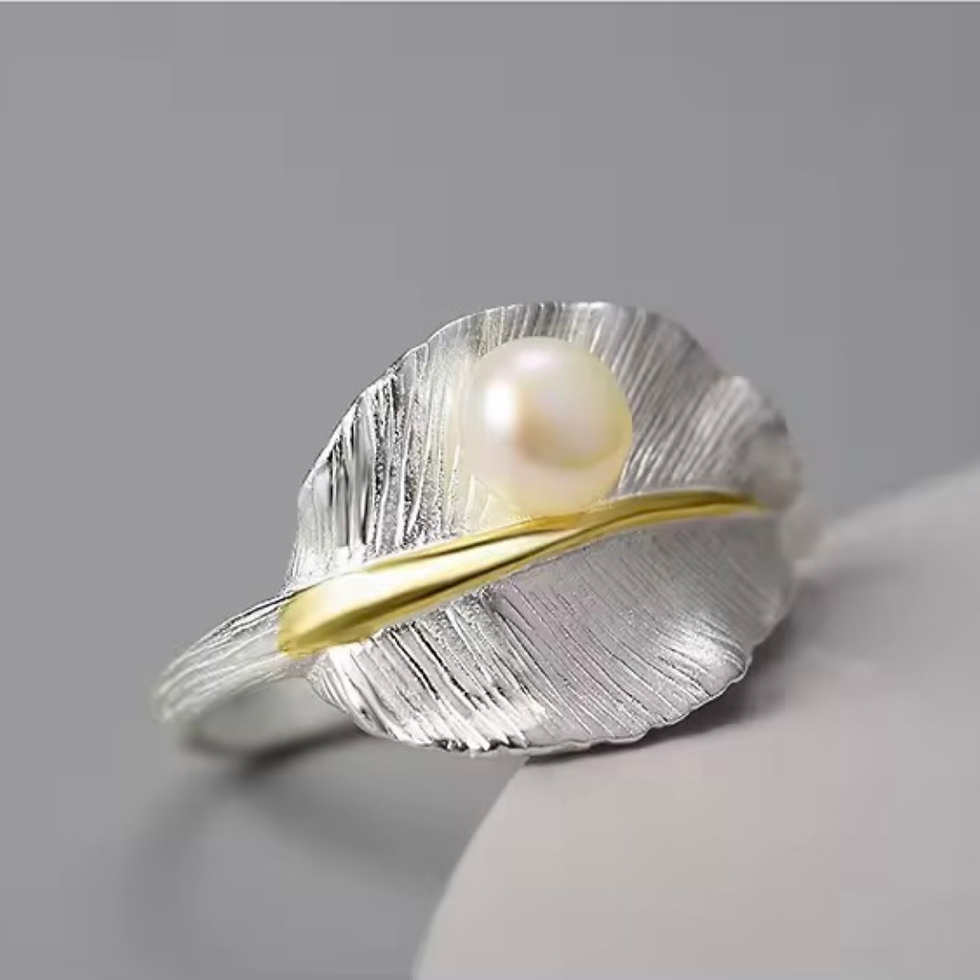 Thumbnail: Remarkable “Natural Pearl Leaf” 18K Gold-Plated/Sterling Silver Rings