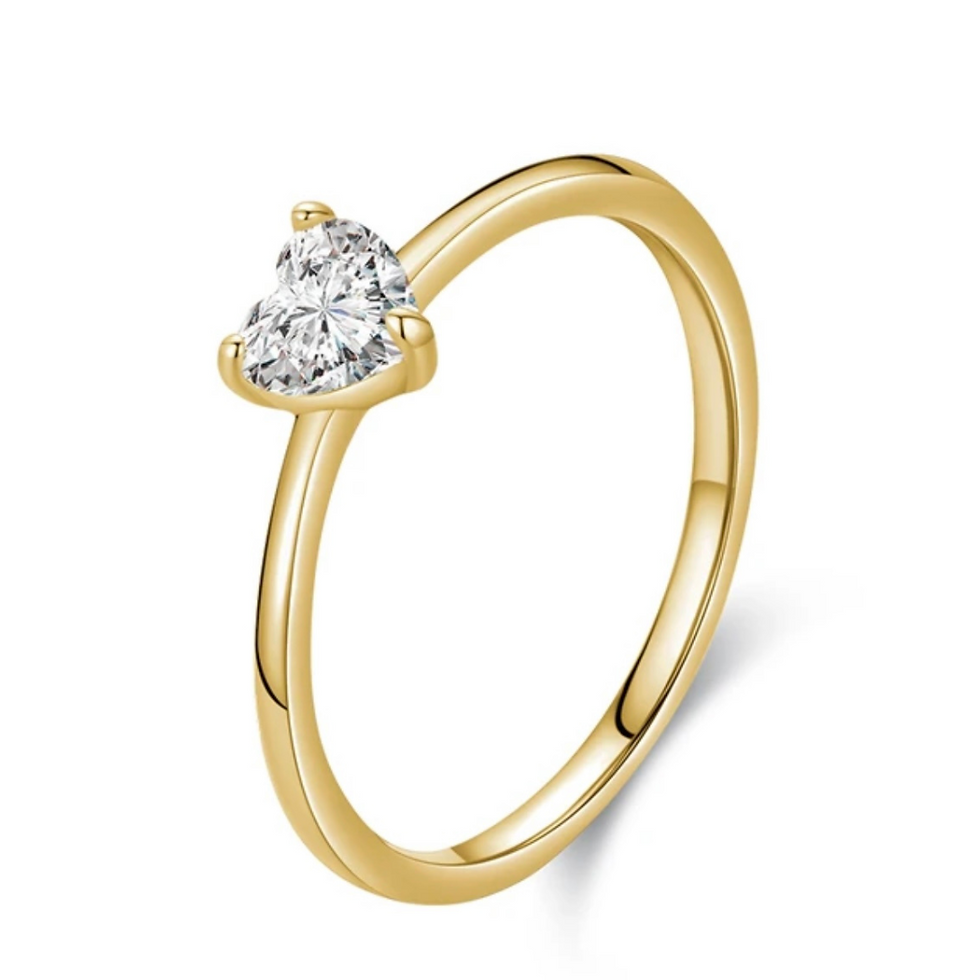 Thumbnail: Sparkling “Love Heart Zircon” 925/14k Gold-Plated Sterling Silver Rings
