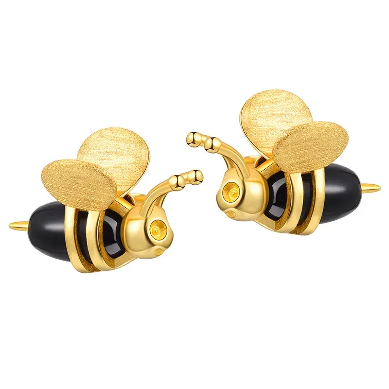 Thumbnail: Beautiful “Agate Honey Bee” 18K Gold-Plated 925/Sterling Silver Stud Earrings