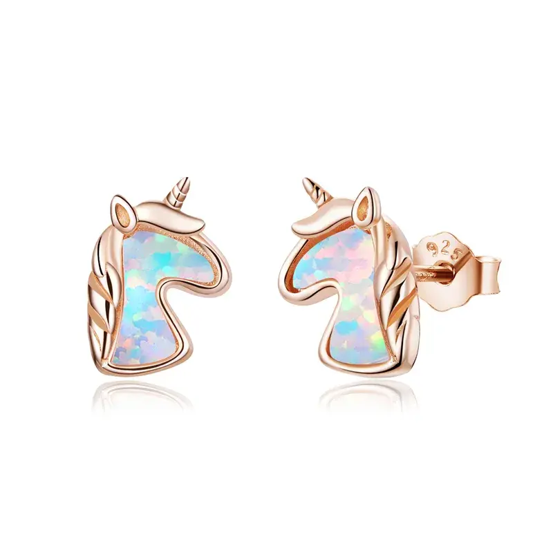 Thumbnail: Stunning “Cat/Unicorn/Heart Opal” Platinum-Plated Sterling Silver Earrings
