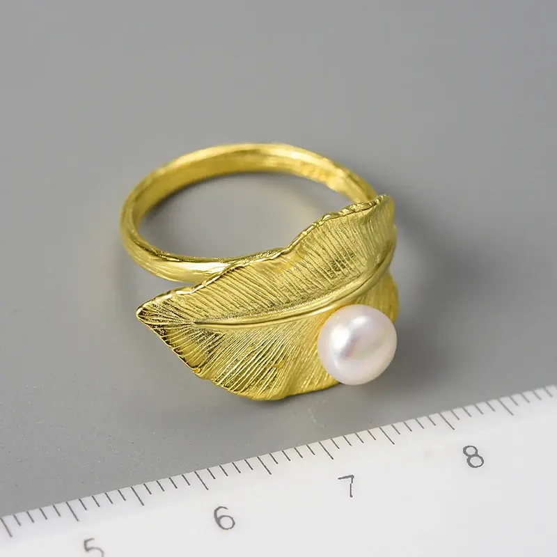 Thumbnail: Remarkable “Natural Pearl Leaf” 18K Gold-Plated/Sterling Silver Rings
