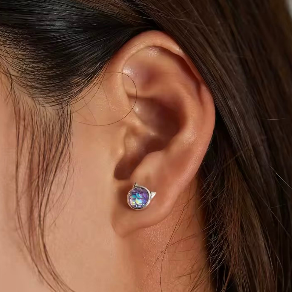 Thumbnail: Stylish “Purple Mermaid's Scale Cat's Head“ Sterling Silver Earrings