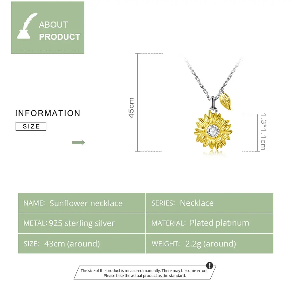Thumbnail: Beautiful “Sunflower” Platinum-Plated, Gold-Plated, 925 Pendant Necklace