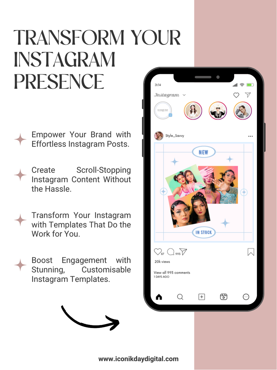 Thumbnail: (PK1) 16 Pink and Blue Fashion Canva Instagram Templates