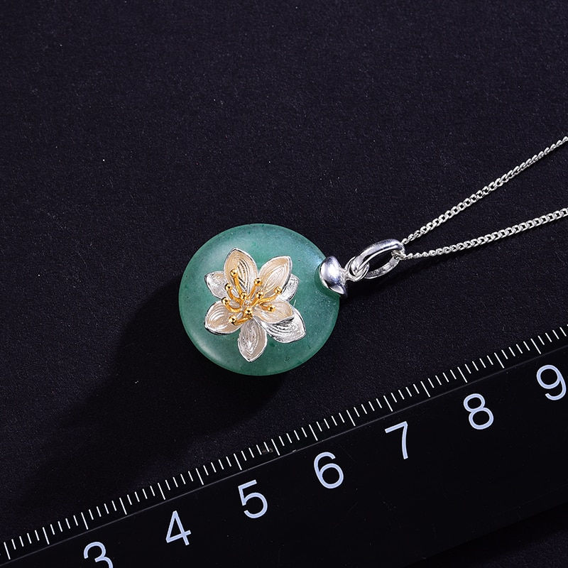 Thumbnail: Majestic “Natural Green/Pink Aventurine Flower” Gold-Plated 925 Silver Pendant