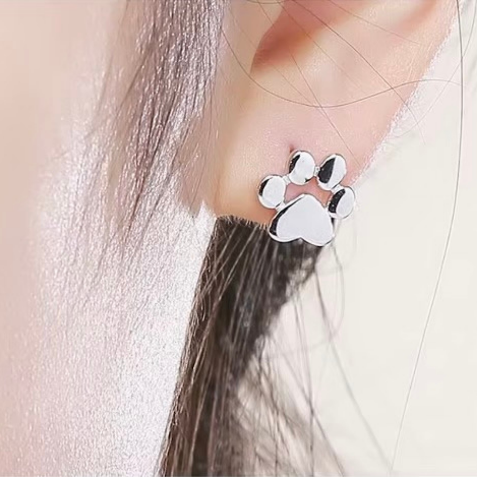 Thumbnail: Fashionable “Paw Print” Platinum/Gold/Rose Gold-Plated Sterling Silver Earrings