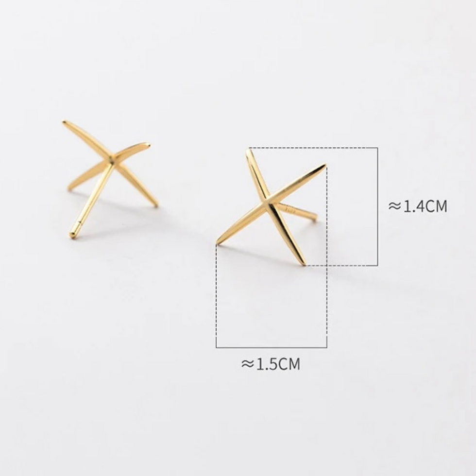 Thumbnail: Sleek “X Shape” Gold-Plated Sterling Silver Stud Earrings
