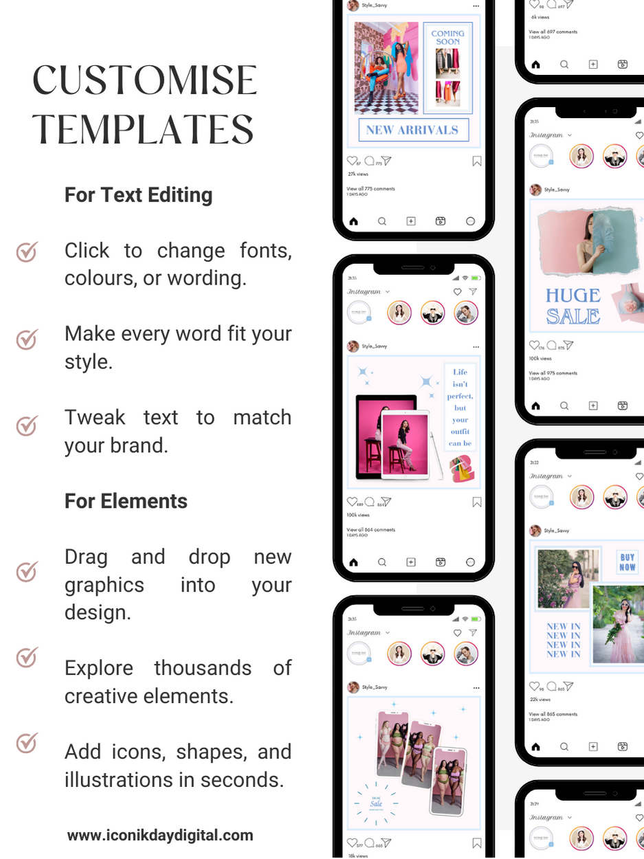 Thumbnail: (PK1) 16 Pink and Blue Fashion Canva Instagram Templates