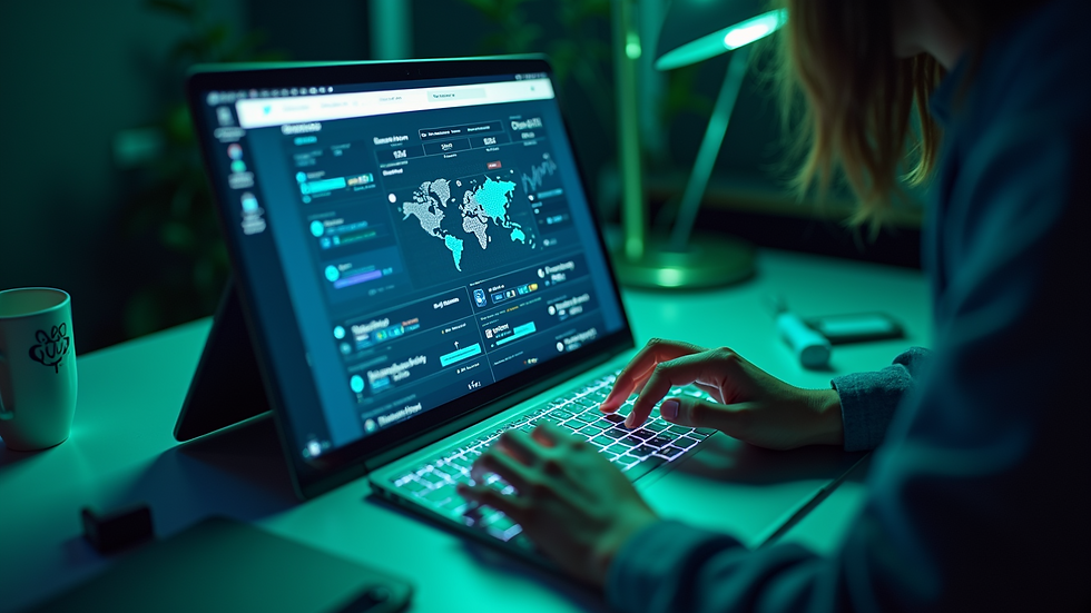 High angle view of a small business owner managing social media with AI tools