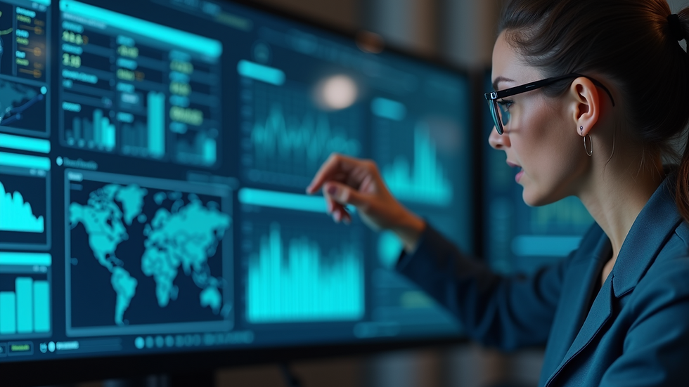 Futuristic AI interface showcasing data analytics and insights.