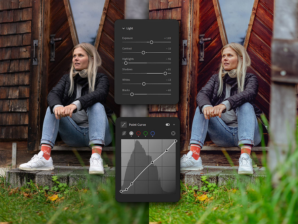 Before and after Light & Point Curve Adjustments with Values