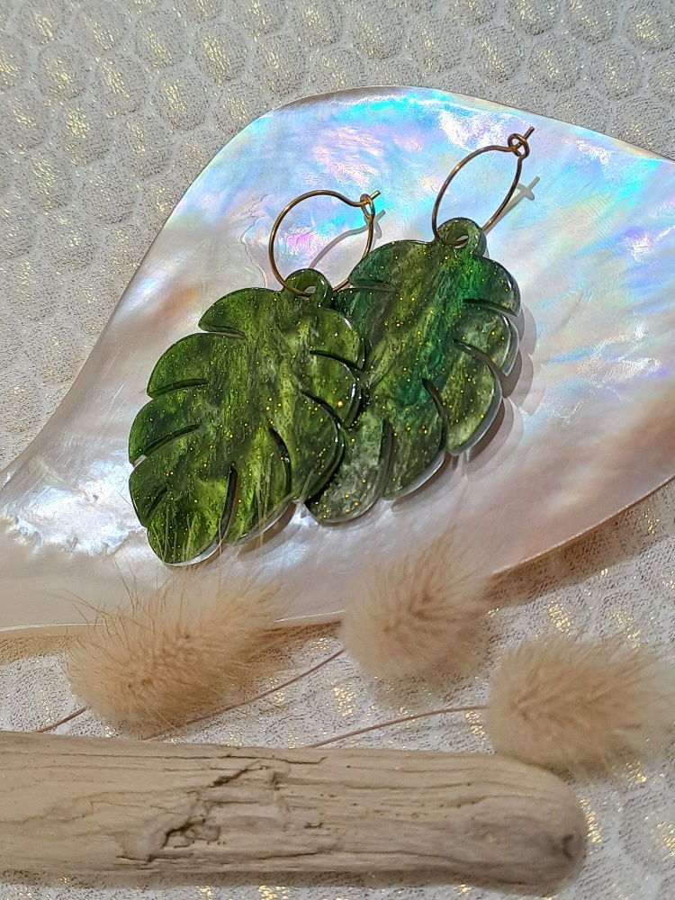Miniature : Boucles d'oreilles Monstera en Acetate 