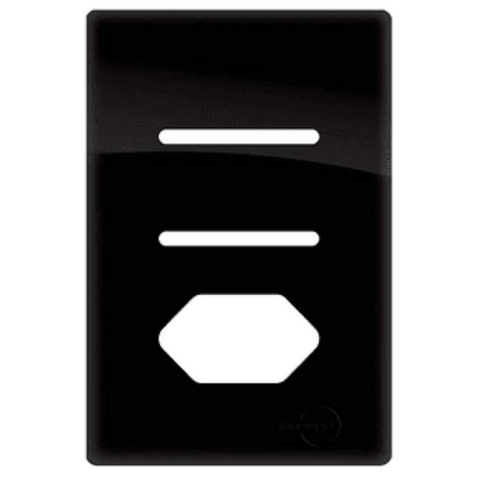 Placa 4x2 p/ 2 Interruptores + 1 Tomada Preto Brilhante Novara