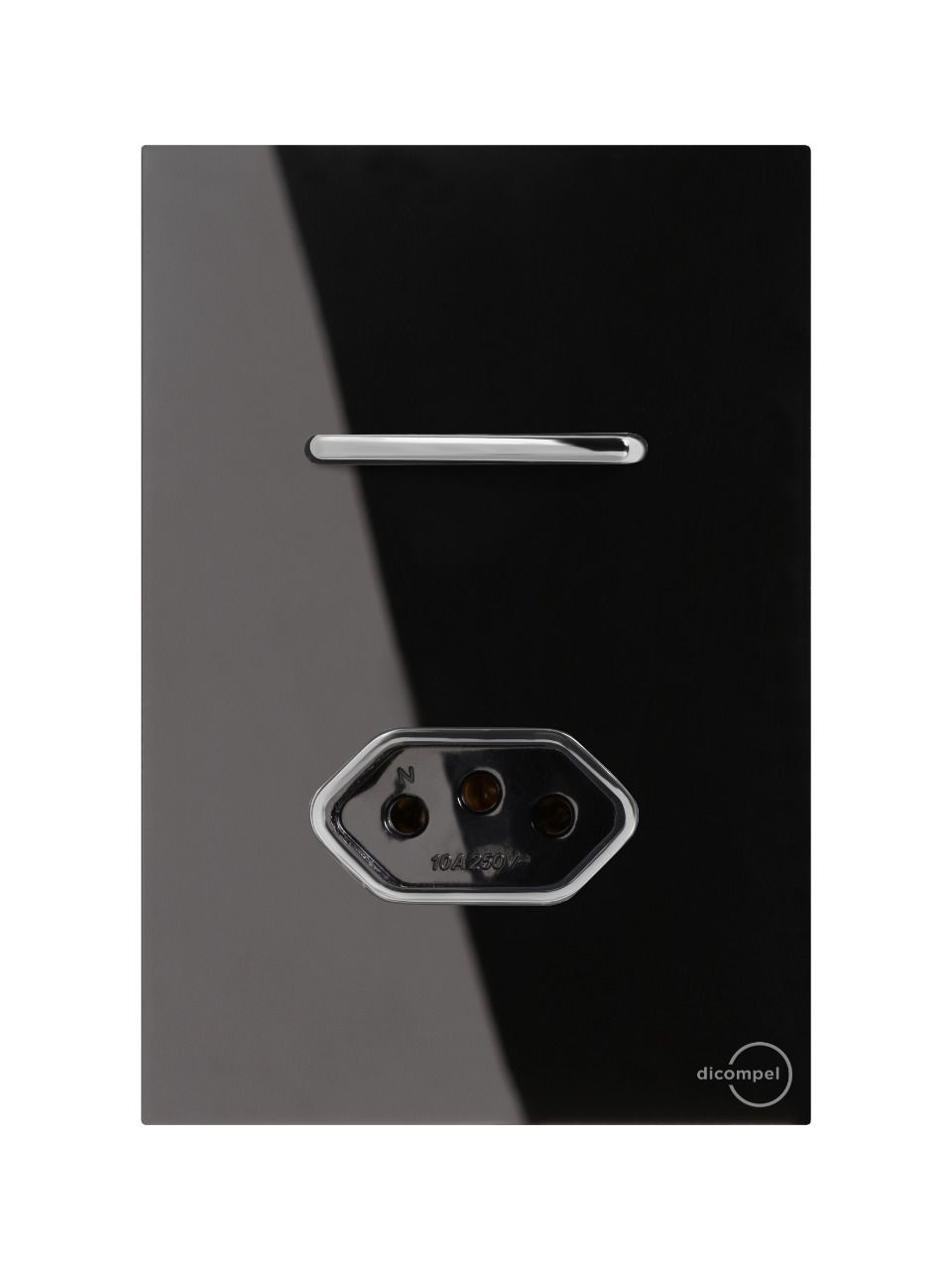 Interruptor 1 Tecla Simples com Tomada 20A Novara Glass Preto com Cromad